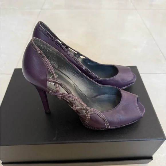 Stuart Weitzman Dark Purple Peep-Toe Heels - Picture 3 of 16